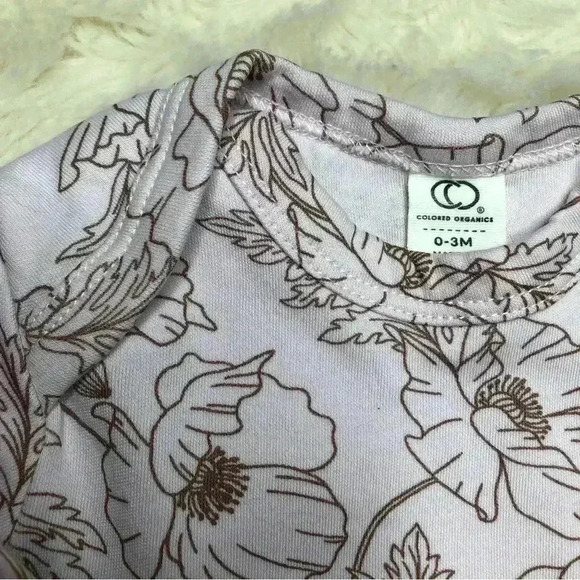 Colored Organics Gown Long Sleeved Adjustable Tie Bottom purple Floral 0-3M - Picture 2 of 16